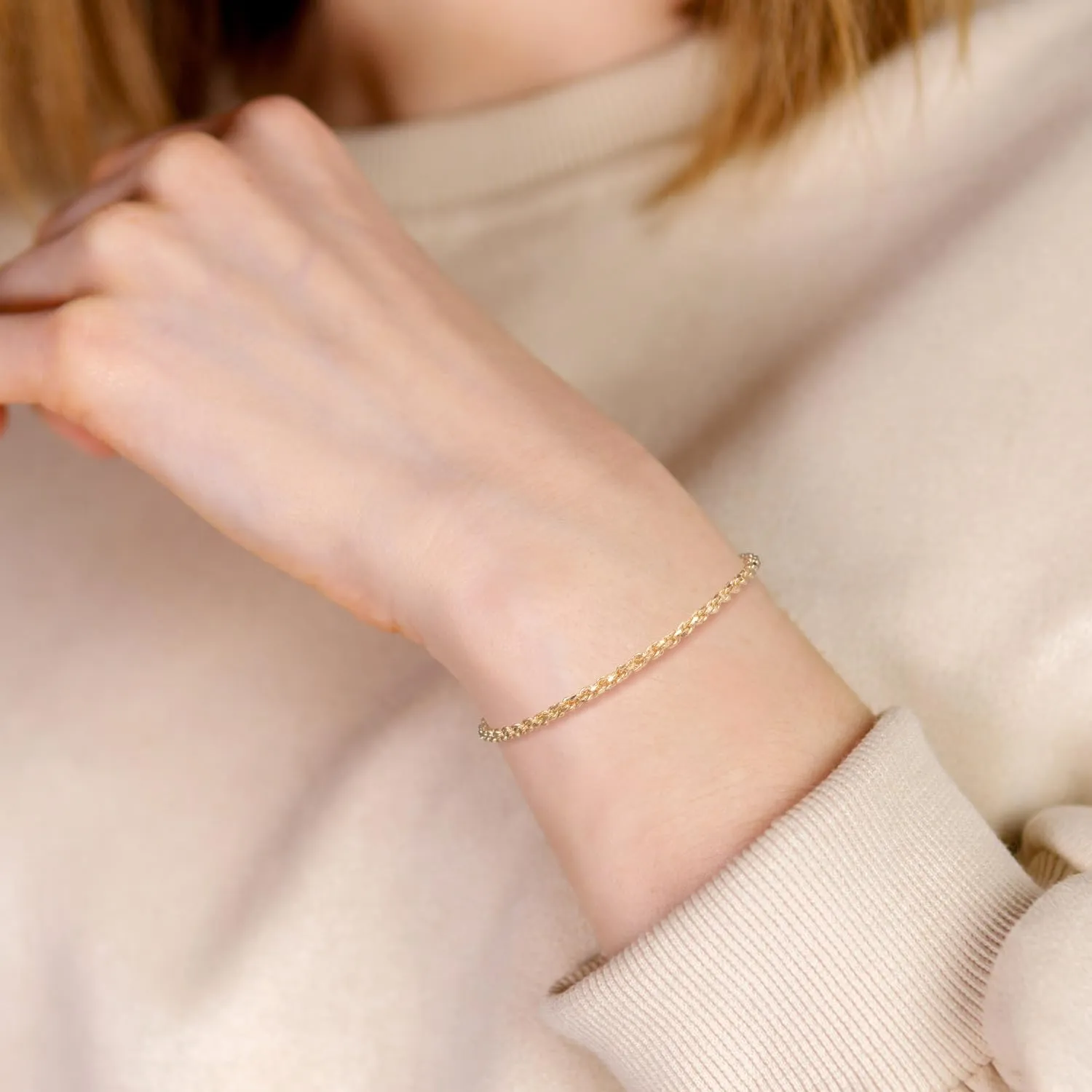 Sizes 6.5-9 Inches 14K Gold Rope Chain Bracelet toe sift toy pluto sizable for Women and Men Dense Design Gold Jewelry Gifts Available in 