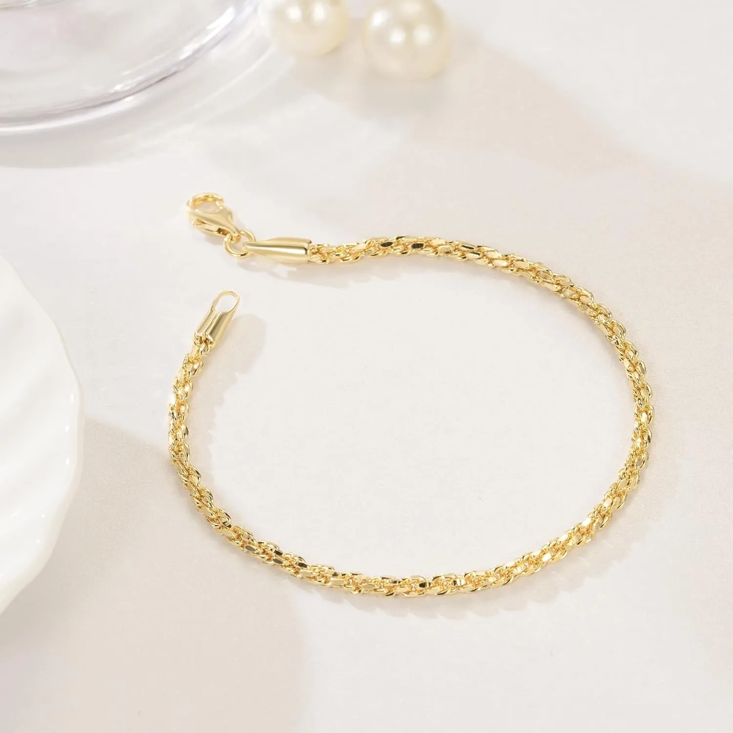 Sizes 6.5-9 Inches 14K Gold Rope Chain Bracelet toe sift toy pluto sizable for Women and Men Dense Design Gold Jewelry Gifts Available in 