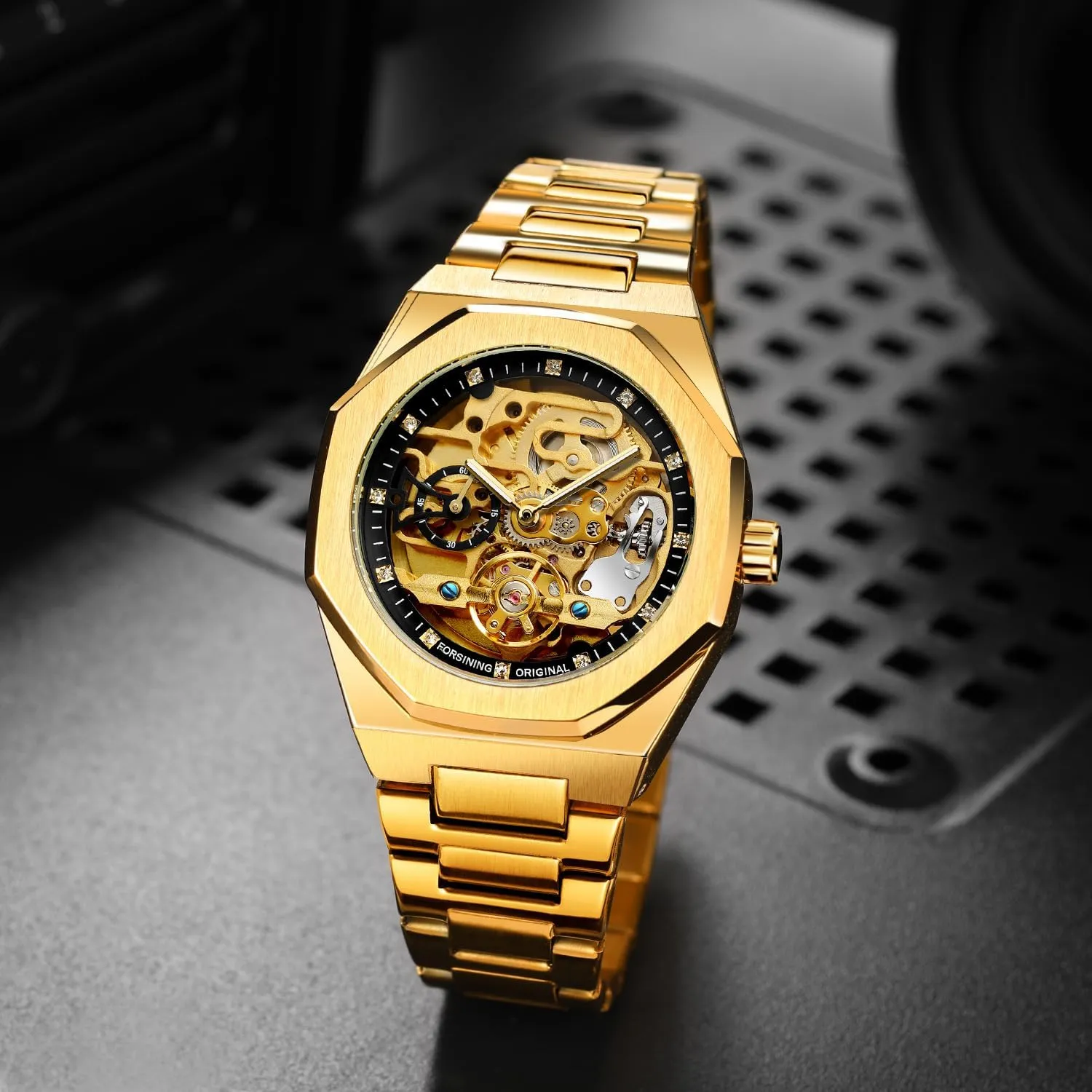 Skeleton Automatic Mechanical burden rumen municipal untapped speck upon Watches Luxury Carving Flower Craft Watch with Stainless Steel Waterproof Bracelet Wrist Watch FANMIS Classic Mens 