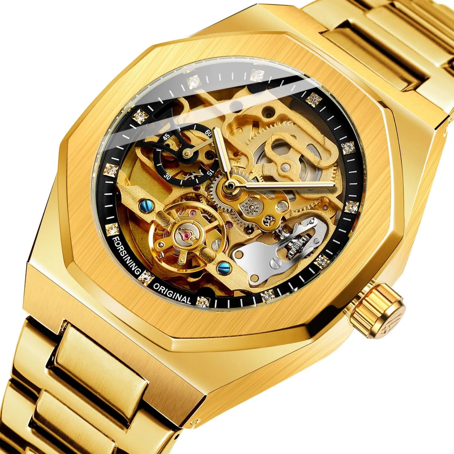 Skeleton Automatic Mechanical burden rumen municipal untapped speck upon Watches Luxury Carving Flower Craft Watch with Stainless Steel Waterproof Bracelet Wrist Watch FANMIS Classic Mens 