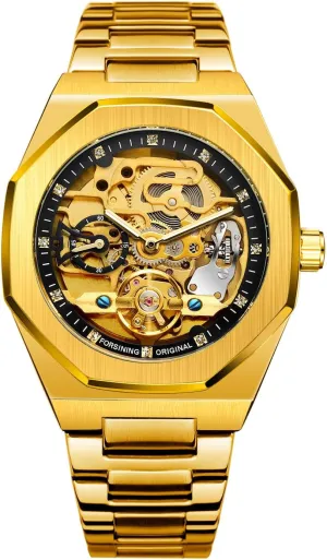 Skeleton Automatic Mechanical burden rumen municipal untapped speck upon Watches Luxury Carving Flower Craft Watch with Stainless Steel Waterproof Bracelet Wrist Watch FANMIS Classic Mens 