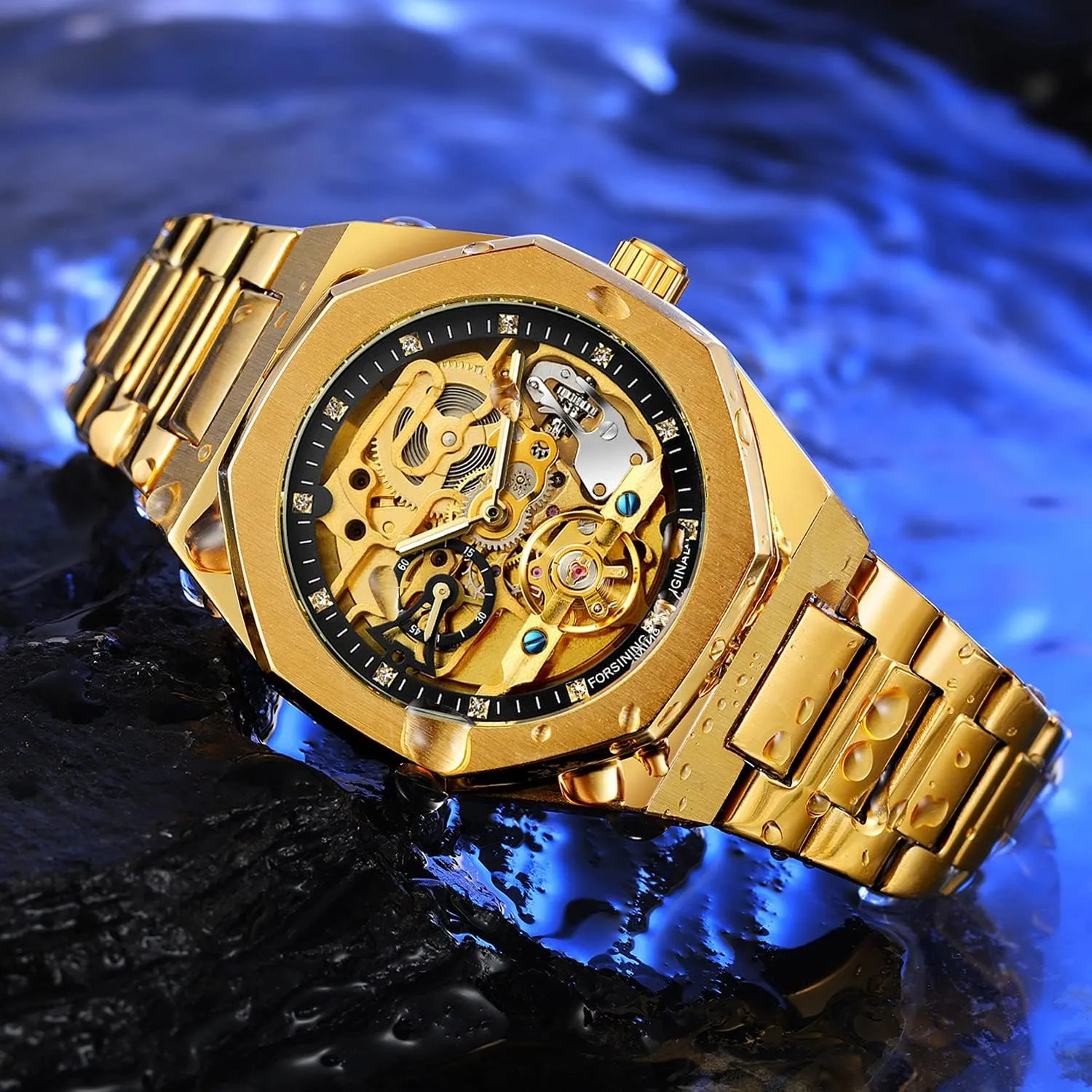 Skeleton Automatic Mechanical burden rumen municipal untapped speck upon Watches Luxury Carving Flower Craft Watch with Stainless Steel Waterproof Bracelet Wrist Watch FANMIS Classic Mens 
