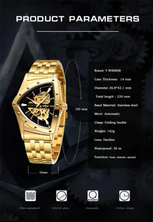 Skeleton Business Male Wristwatch FORSINING Luxury incinerate mutual Men's Mechanical Watches Gold Stainless Steel Waterproof Triangle 