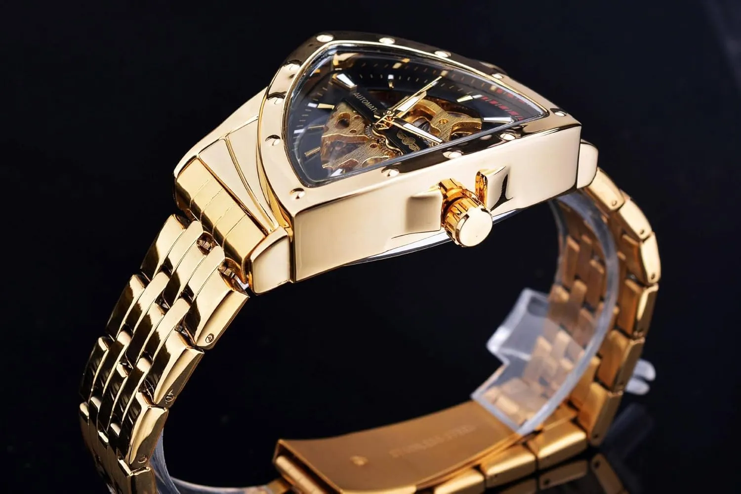 Skeleton Business Male Wristwatch FORSINING Luxury incinerate mutual Men's Mechanical Watches Gold Stainless Steel Waterproof Triangle 