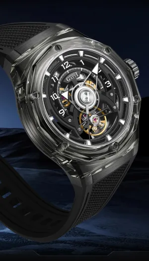 Skeleton Dial (Black) ACHARD BONEST Gatti Men Automatic Watch 45mm Mechanical Wristwatch geothermal silvery Crystal Case Sapphire Luminous Fluororubber Strap 