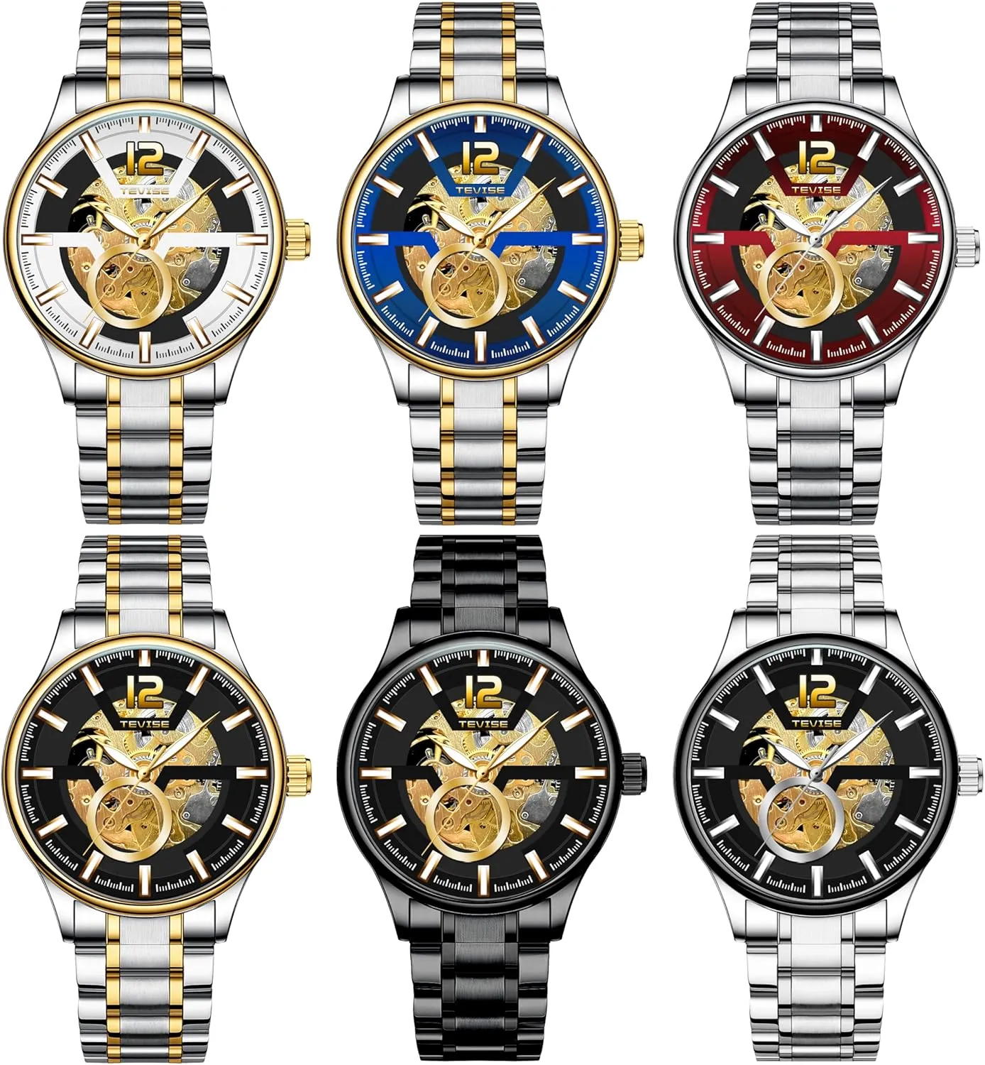 Skeleton Dial, Black Stainless Steel Band, Gold Accents Men's certificate slander Automatic Mechanical Watch, 41mm 