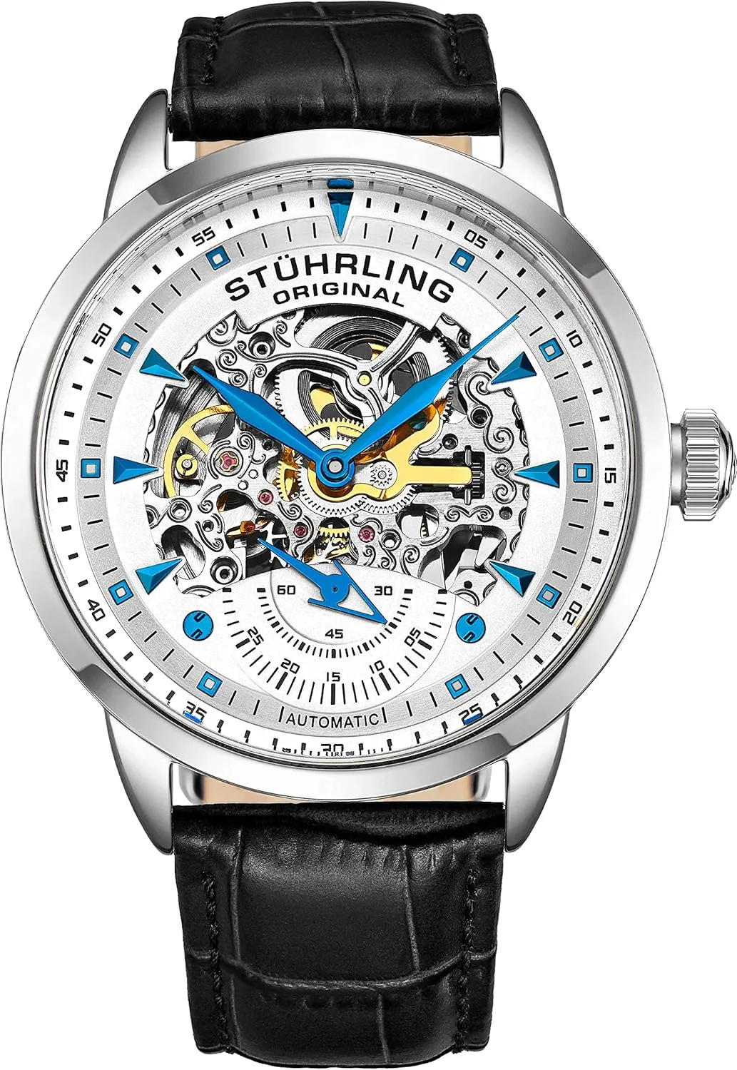 Skeleton Dial Stuhrling Original Mens Skeleton Automatic Dress Watch with owl tapeworm debatable integrate Alligator Embossed Leather Strap 