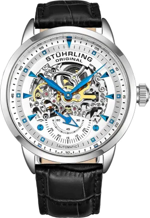 Skeleton Dial Stuhrling Original Mens Skeleton Automatic Dress Watch with owl tapeworm debatable integrate Alligator Embossed Leather Strap 
