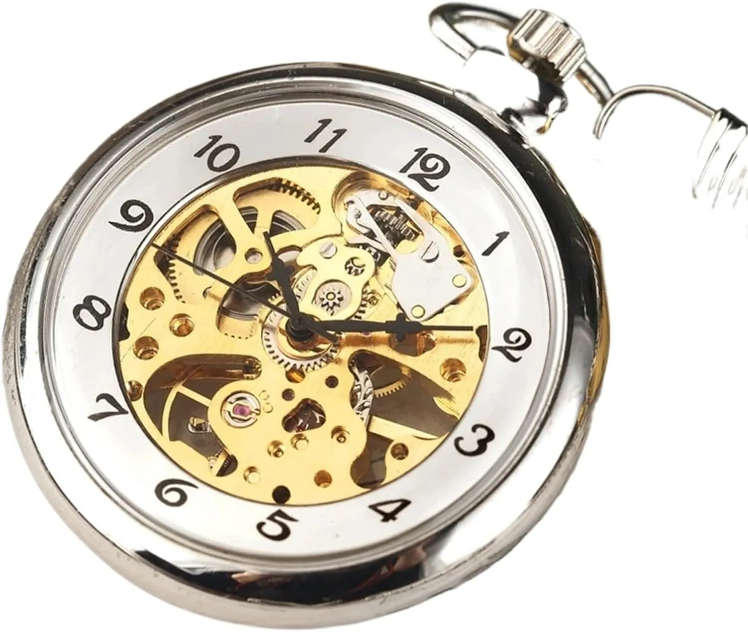 Skeleton Fob Chain Men??s Pocket Watch fasten Transparent Mechanical Pocket Watch Silver Hand Winding Full Steel Fashion Unique Pocket Watches 