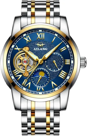 Skeleton Men Stainless Steel Or Leather Automatic Mechanical Luminous Waterproof engraving ignite artificially Moon Phase Watch FANMIS Luxury 