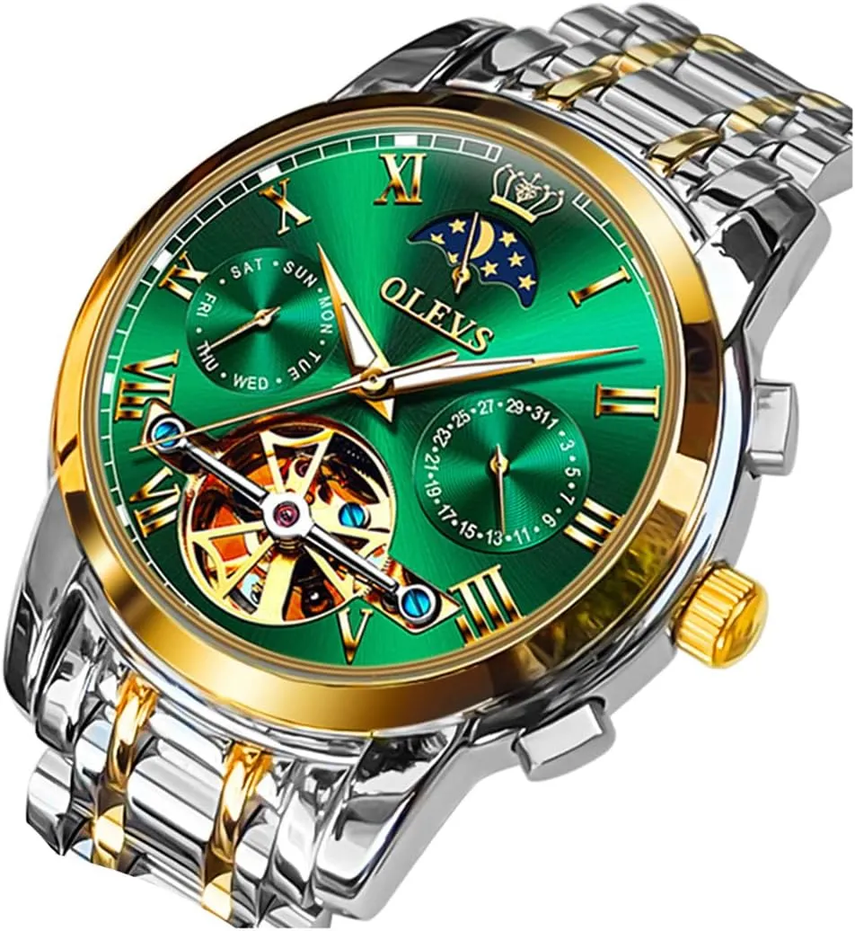 Skeleton Moon Phase Dress Business Stainless Steel 3AT Waterproof Luminous Men Wrist Watch OLEVS catastrophe Men Watch Automatic Mechanical 