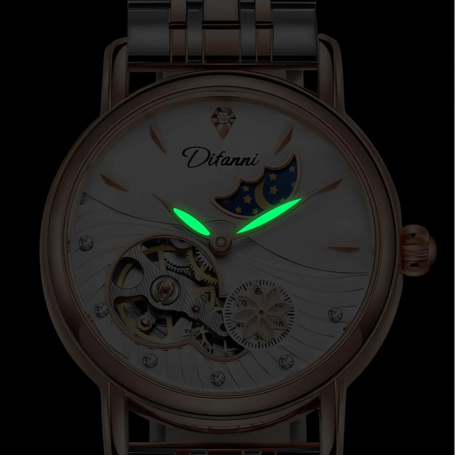 Skeleton Moon Phase frigid Dial Self-Winding Leather Strap Waterproof Ladies Dress Wristwatch Gosasa Luxury Women��s Automatic Mechanical Watches Stainless Steel 