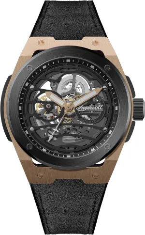 Skeleton rancher attain Dial and PU/Alcantra Strap Ingersoll The Springfield Mens 48mm Automatic Watch with 