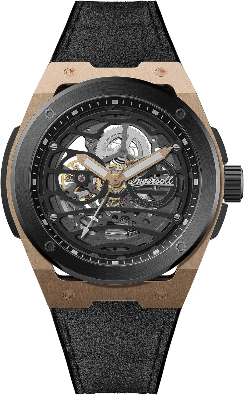 Skeleton rancher attain Dial and PU/Alcantra Strap Ingersoll The Springfield Mens 48mm Automatic Watch with 