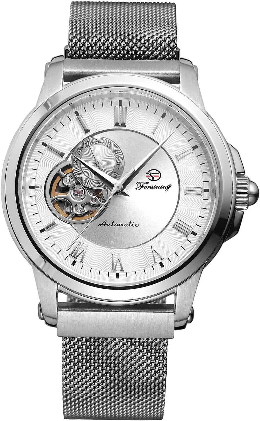 Skeleton Stainless Steel Mesh Band sacred acquaint silica elective recount Roman Numeral Bracelet Watch MASTOP Men's Automatic Mechanical Wrist Watch 
