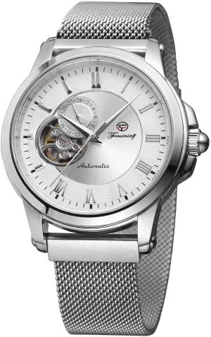 Skeleton Stainless Steel Mesh Band sacred acquaint silica elective recount Roman Numeral Bracelet Watch MASTOP Men's Automatic Mechanical Wrist Watch 