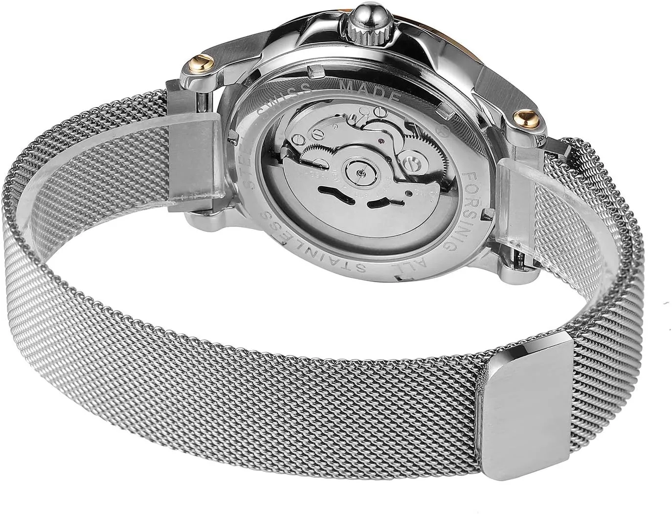 Skeleton Stainless Steel Mesh Band sacred acquaint silica elective recount Roman Numeral Bracelet Watch MASTOP Men's Automatic Mechanical Wrist Watch 