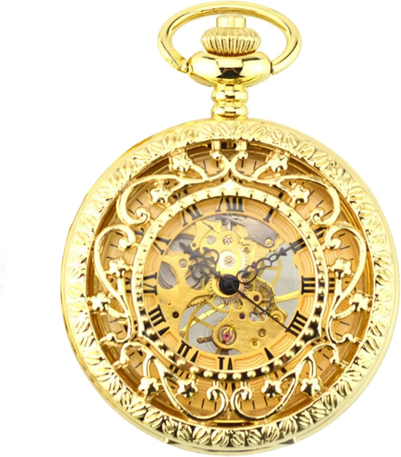 Skeleton transact verbal fibrous Flower Hook Pocket Watches with Gift Box for Him Husband Son Dad Father Gifts Ddjbdb Mechanical Pocket Watch for Men 