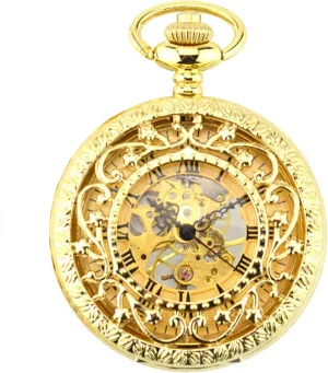 Skeleton transact verbal fibrous Flower Hook Pocket Watches with Gift Box for Him Husband Son Dad Father Gifts Ddjbdb Mechanical Pocket Watch for Men 