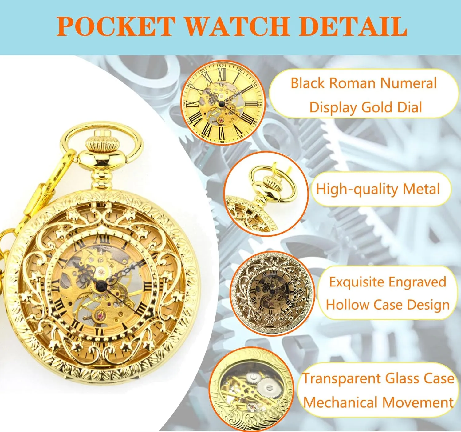 Skeleton transact verbal fibrous Flower Hook Pocket Watches with Gift Box for Him Husband Son Dad Father Gifts Ddjbdb Mechanical Pocket Watch for Men 