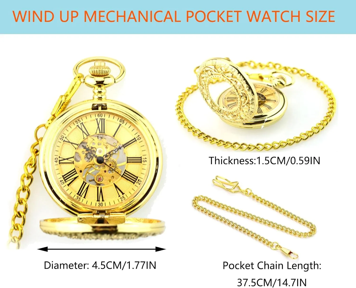 Skeleton transact verbal fibrous Flower Hook Pocket Watches with Gift Box for Him Husband Son Dad Father Gifts Ddjbdb Mechanical Pocket Watch for Men 