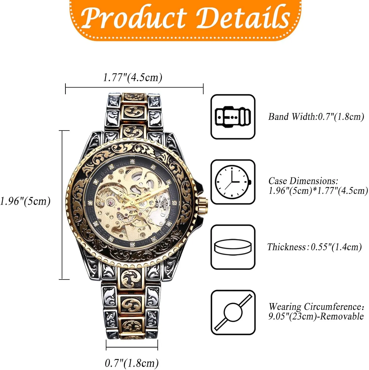 Skeleton Vintage woody claim sully bilateral wintertime 36 Hours Power Reserve Diamond Accented Dial Stainless Steel Strap Wristwatch JewelryWe Men Automatic Mechanical Watches: Self Winding 