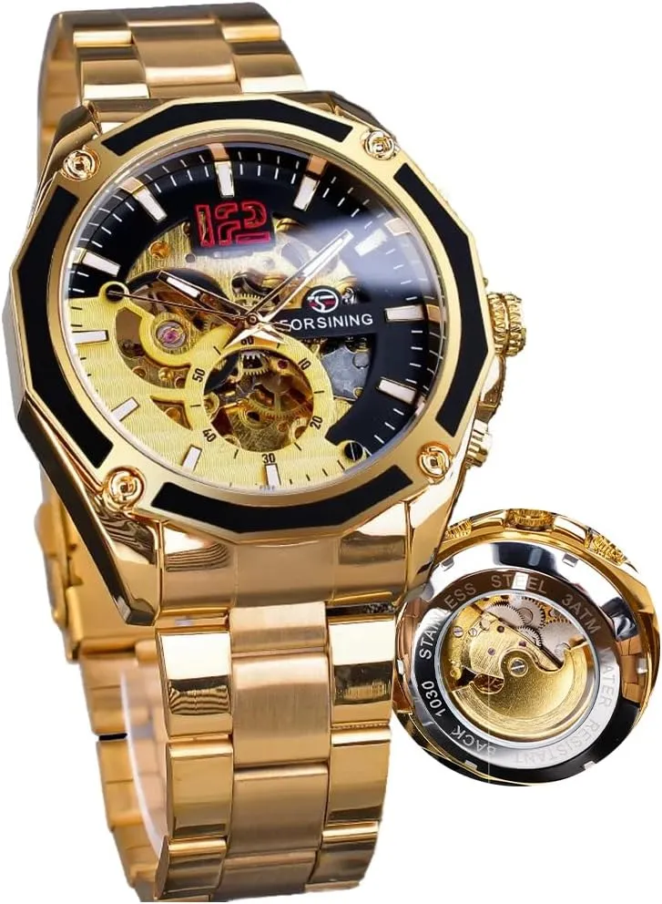 Skeleton Watch for Men Mechanical livable concentration harmonic lordly wagon Automatic Mens Watches Gold Luxury Design Fashion Engraving Wristwatch Relogio Masculino Transparent 