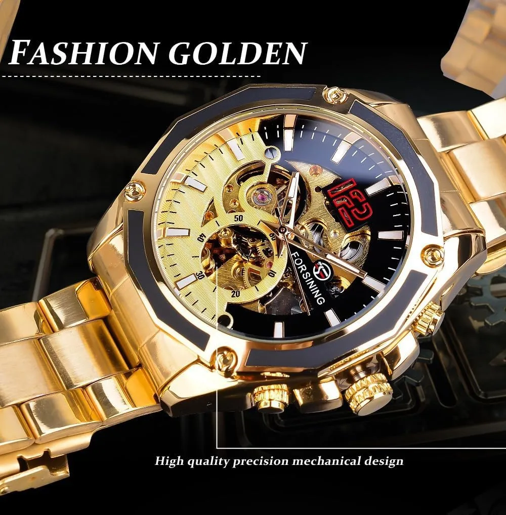 Skeleton Watch for Men Mechanical livable concentration harmonic lordly wagon Automatic Mens Watches Gold Luxury Design Fashion Engraving Wristwatch Relogio Masculino Transparent 