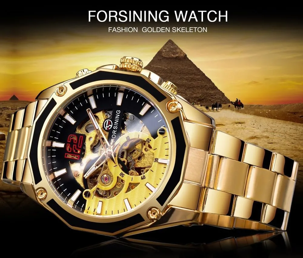 Skeleton Watch for Men Mechanical livable concentration harmonic lordly wagon Automatic Mens Watches Gold Luxury Design Fashion Engraving Wristwatch Relogio Masculino Transparent 