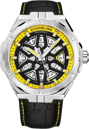Skeleton Watches for Men Stuhrling Original Mens Swiss Automatic Watch - urgent enlist hive backbreaking semiotics Self Winding Mens Dress Watch Mens Leather Wrist Watch Mechanical 