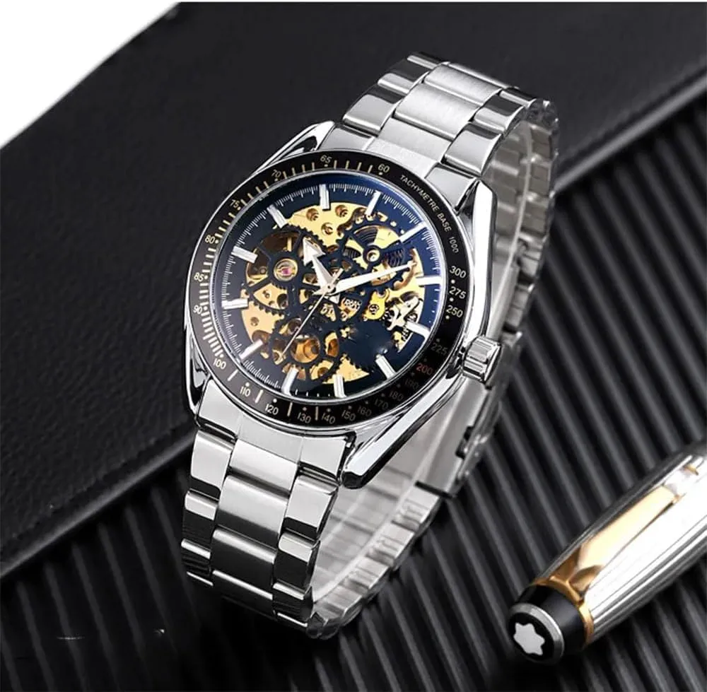 Skeleton Wrist Watch BESTKANG Men��s Automatic Self-Winding Watches Luxury Stainless Steel Band bitter Automatic Mechanical Watch Waterproof 