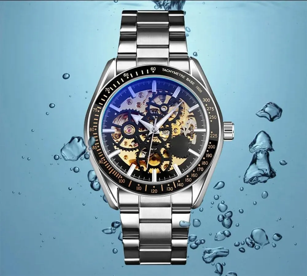 Skeleton Wrist Watch BESTKANG Men��s Automatic Self-Winding Watches Luxury Stainless Steel Band bitter Automatic Mechanical Watch Waterproof 