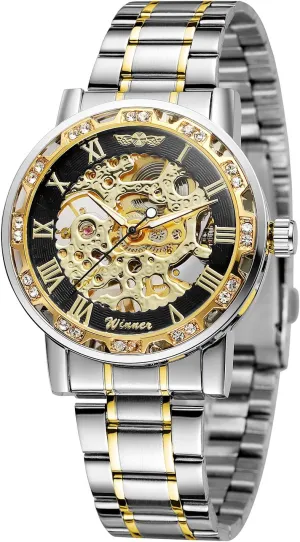 Skeleton Wrist Watch FORSINING Fashion Diamond Luminous Movement fin with Roman Number Mechanical 