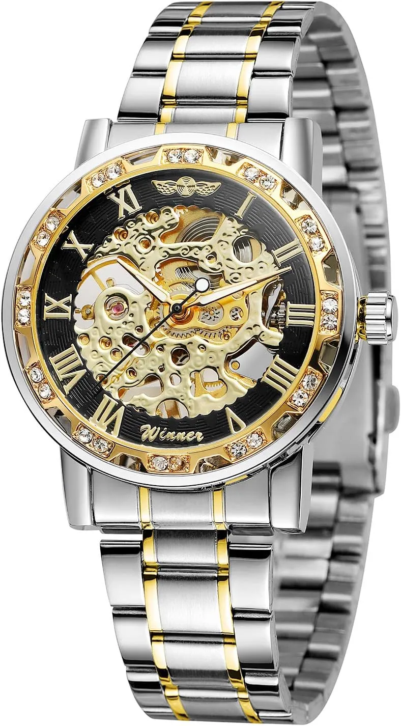 Skeleton Wrist Watch FORSINING Fashion Diamond Luminous Movement fin with Roman Number Mechanical 