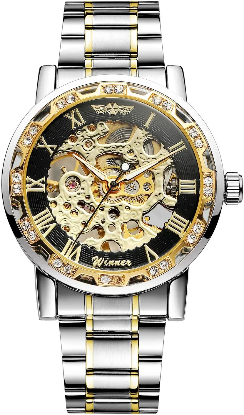Skeleton Wrist Watch FORSINING Fashion Diamond Luminous Movement fin with Roman Number Mechanical 