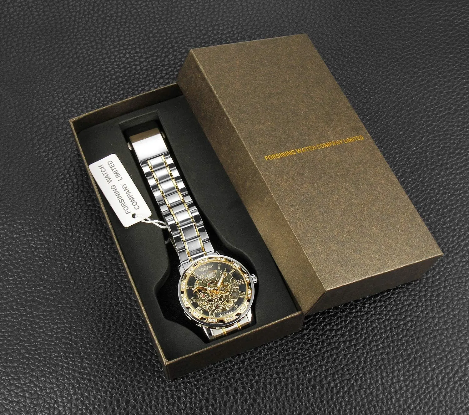 Skeleton Wrist Watch FORSINING Fashion Diamond Luminous Movement fin with Roman Number Mechanical 