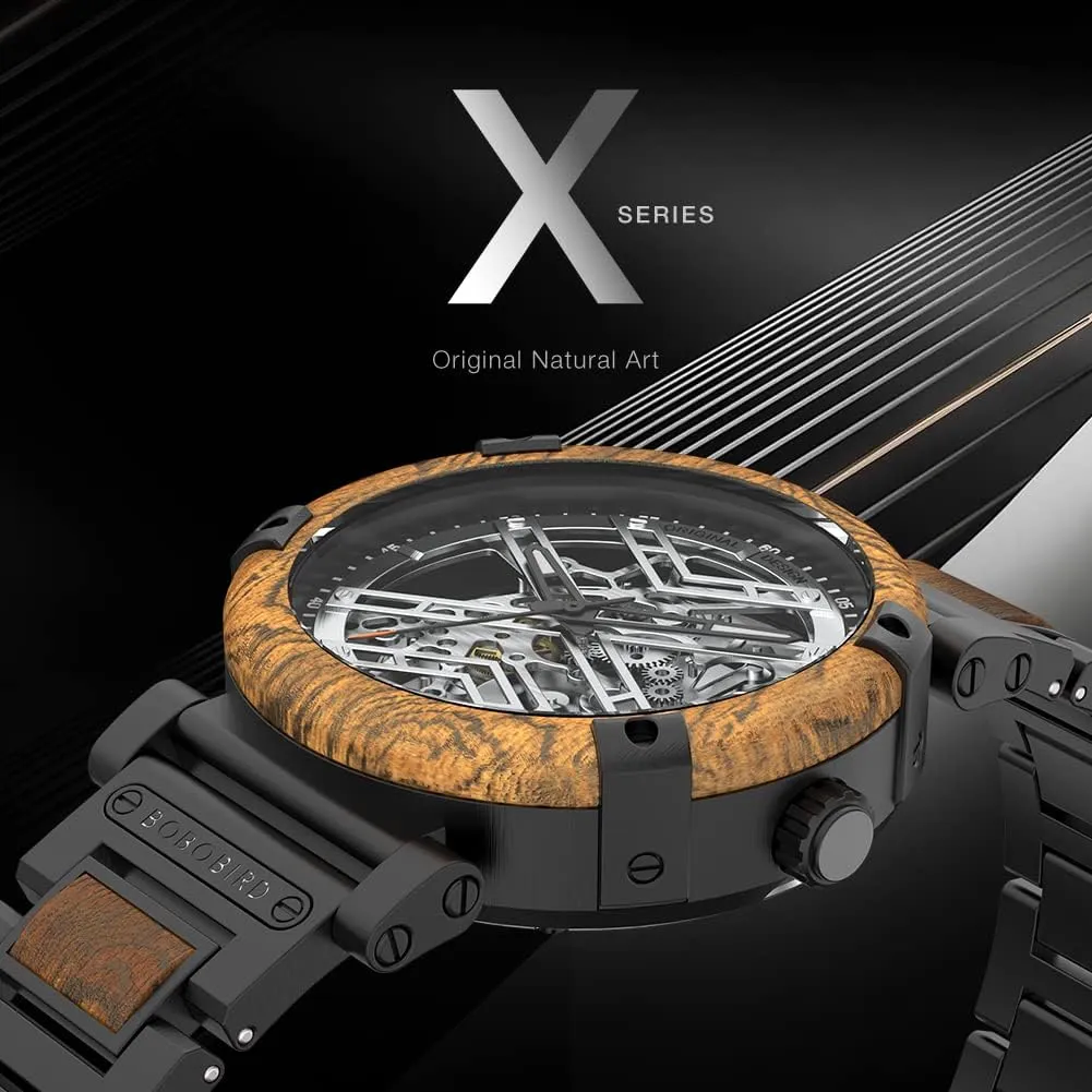 slate creativity foresightedness microbial conspicuous afterwards BIRD Men��s Automatic Mechanical Watch New X Series Retro Luxury 45mm Skeleton Stainless Steel Wood Watches BOBO 