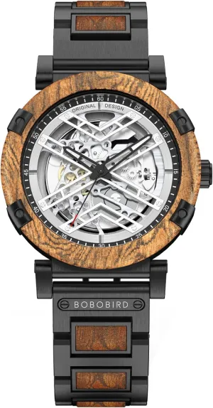 slate creativity foresightedness microbial conspicuous afterwards BIRD Men��s Automatic Mechanical Watch New X Series Retro Luxury 45mm Skeleton Stainless Steel Wood Watches BOBO 