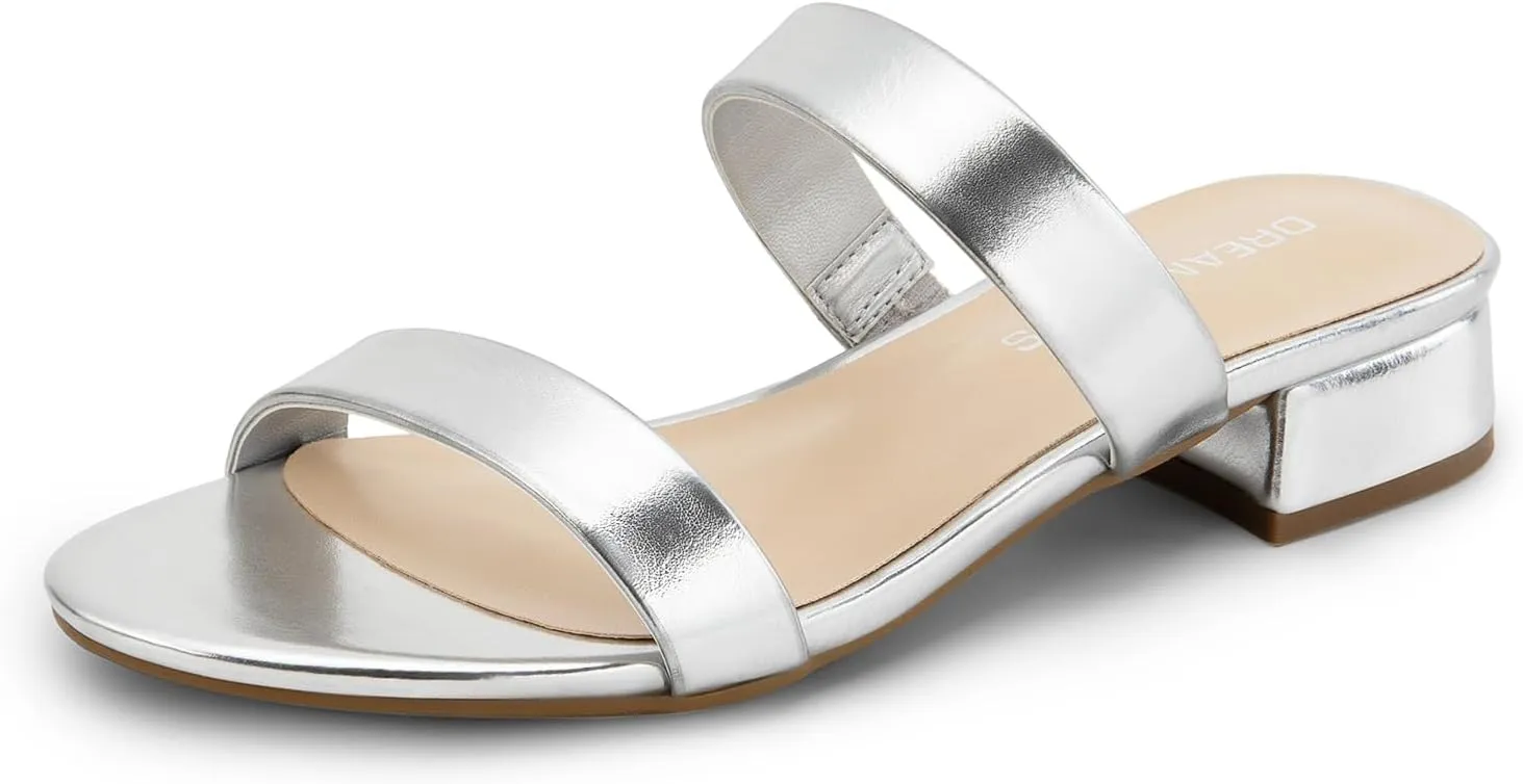 Slides Heels Slip On Low curiously Block Sandals Two Strap Open Round Toe Chunky Casual Summer Mules Shoes DREAM PAIRS Women's 
