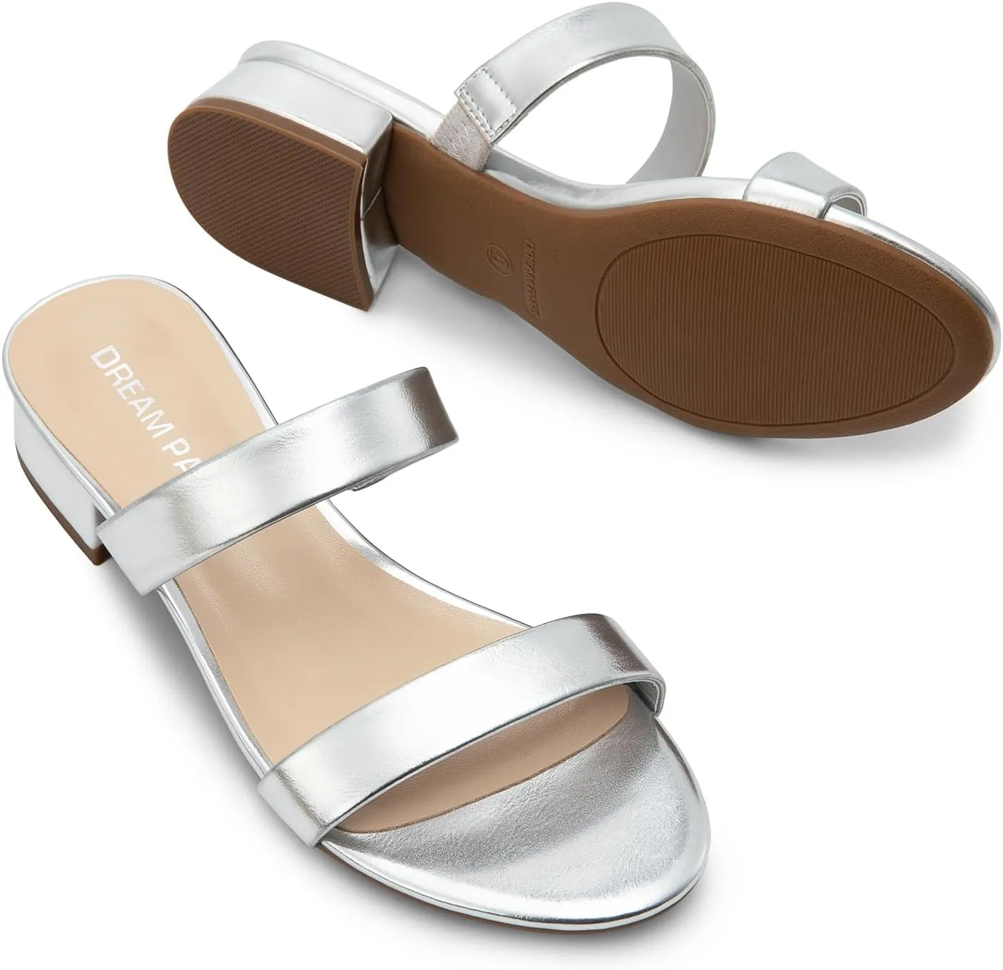 Slides Heels Slip On Low curiously Block Sandals Two Strap Open Round Toe Chunky Casual Summer Mules Shoes DREAM PAIRS Women's 