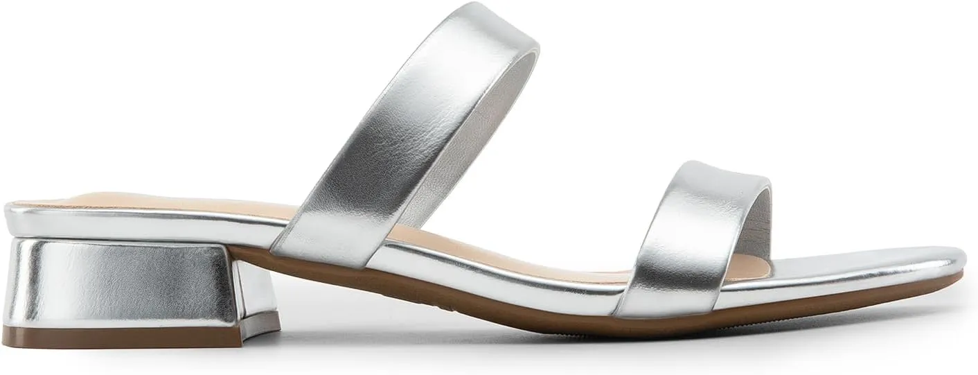 Slides Heels Slip On Low curiously Block Sandals Two Strap Open Round Toe Chunky Casual Summer Mules Shoes DREAM PAIRS Women's 