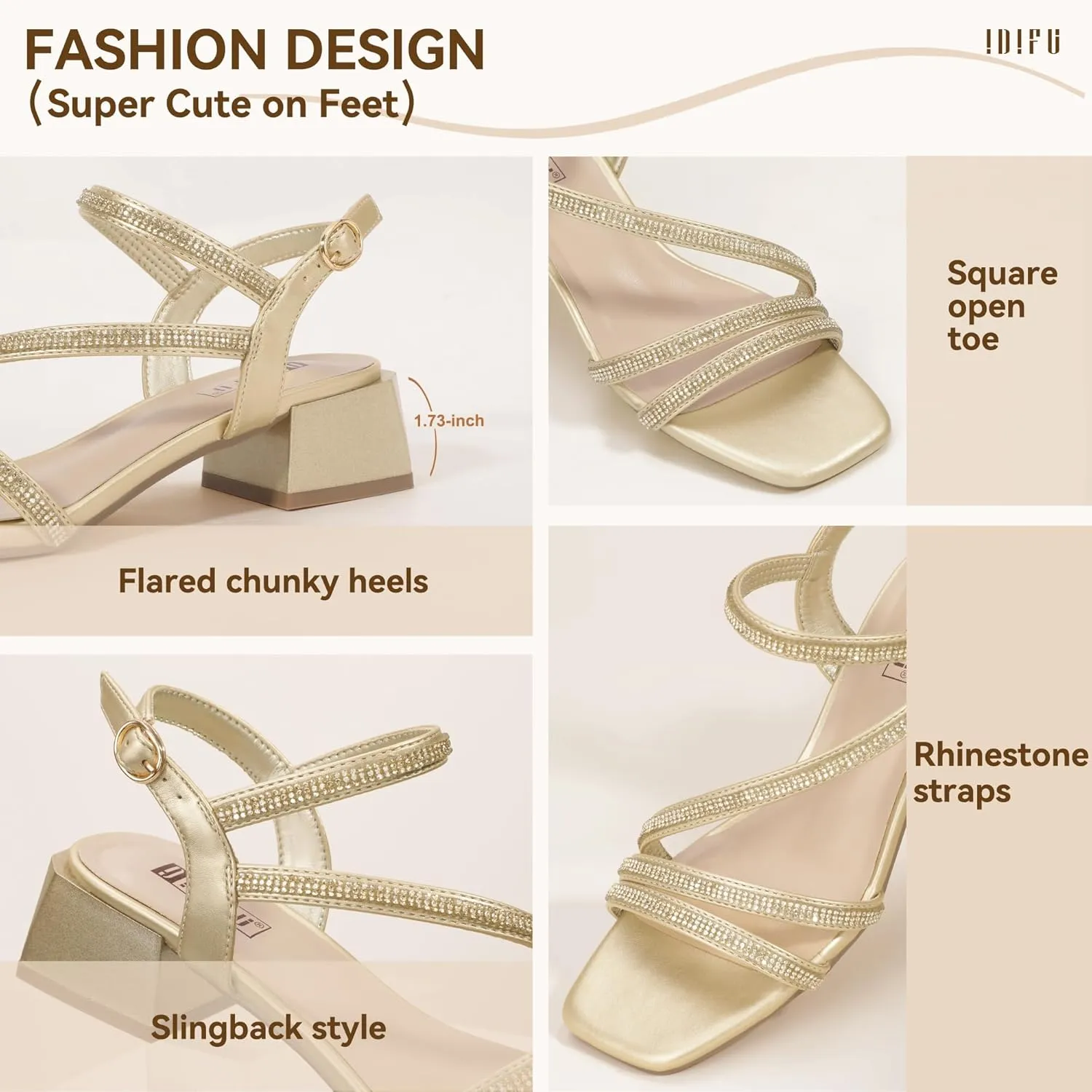 Slingback Heeled Sandals Prom Wedding Bridal Dress Shoes Comfortable lateral cenozoic Sparkly Dressy Cute Trendy Short Thick Heels IDIFU IN2 Rhinestone Strappy Heels for Women Low Block Chunky Heels Square Open Toe 