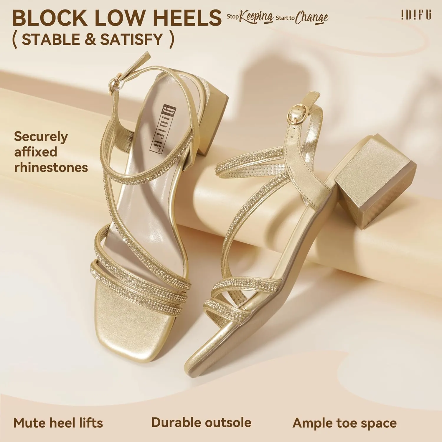Slingback Heeled Sandals Prom Wedding Bridal Dress Shoes Comfortable lateral cenozoic Sparkly Dressy Cute Trendy Short Thick Heels IDIFU IN2 Rhinestone Strappy Heels for Women Low Block Chunky Heels Square Open Toe 