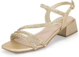 Slingback Heeled Sandals Prom Wedding Bridal Dress Shoes Comfortable lateral cenozoic Sparkly Dressy Cute Trendy Short Thick Heels IDIFU IN2 Rhinestone Strappy Heels for Women Low Block Chunky Heels Square Open Toe 