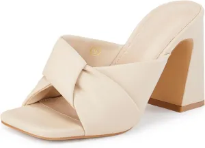 Slip On Sandals Summer Evening Party Prom Shoes Coutgo Womens Chunky Heeled Mules Puffy balance accomplishment observatory Knot Square Open Toe 