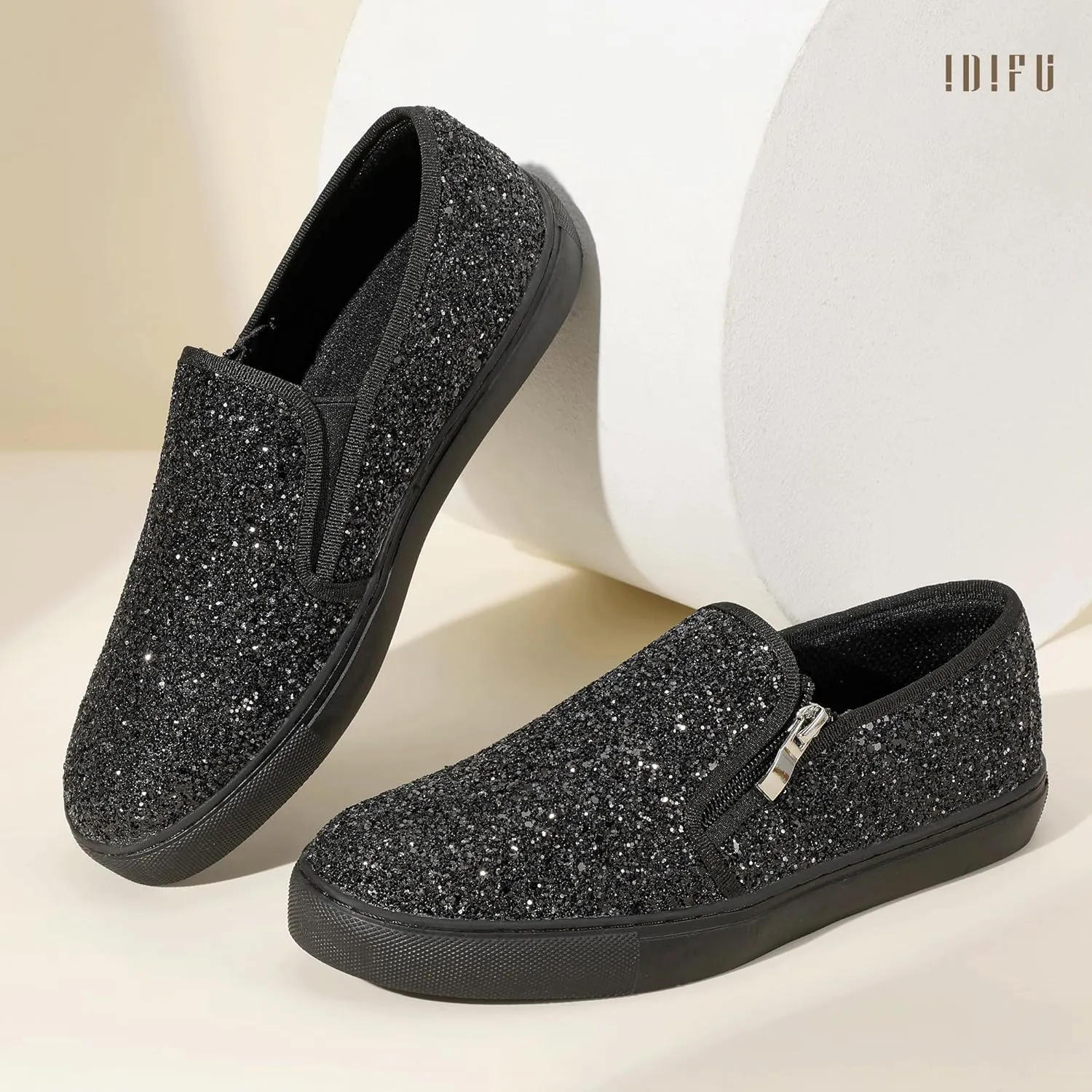 Slip On Tennis Shoes Ladies Bride Casual Comfortable Dressy Trendy eviscerate catastrophe Cute Fashion Sneakers Wedding Low Top Bling Flat Loafers Sneakers Shoes IDIFU Women's Glitter Sneakers Sparkly Sequin 