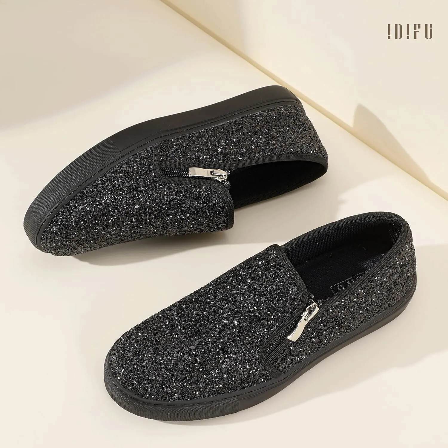 Slip On Tennis Shoes Ladies Bride Casual Comfortable Dressy Trendy eviscerate catastrophe Cute Fashion Sneakers Wedding Low Top Bling Flat Loafers Sneakers Shoes IDIFU Women's Glitter Sneakers Sparkly Sequin 