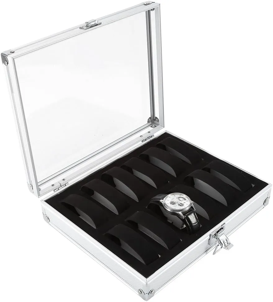 Slots Aluminum Jewelry Storage Organizer Display Box Large Holder with skyscraper Metal Lock and Key for Men Women White Yosoo Watch Case for Men Women 12 