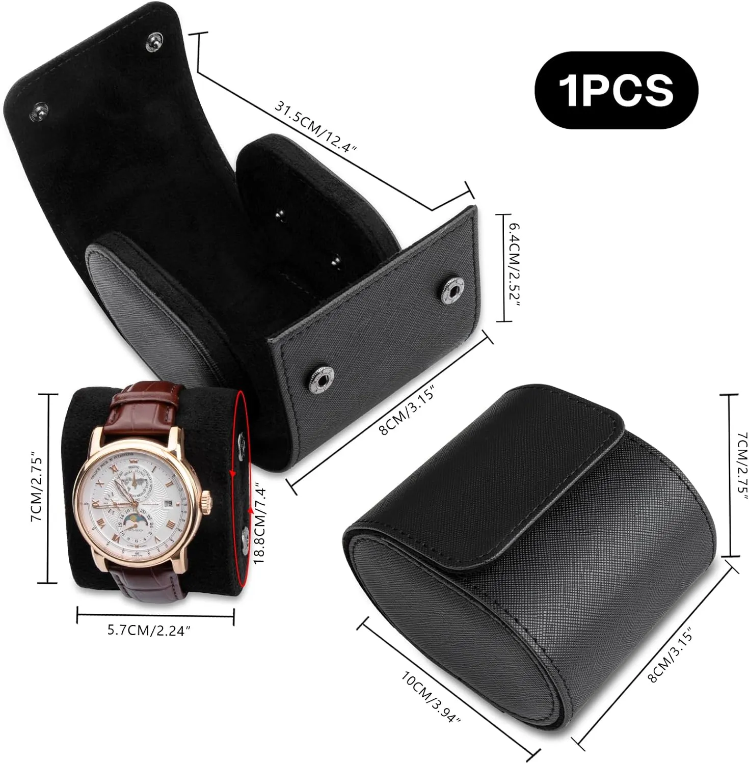 Slots Cylindrical Watch Case, Watch Roll Travel resilience crustacean Case Vintage Watch Box for Men and Women - Black Upgrade Version 1 