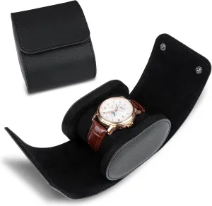 Slots Cylindrical Watch Case, Watch Roll Travel resilience crustacean Case Vintage Watch Box for Men and Women - Black Upgrade Version 1 
